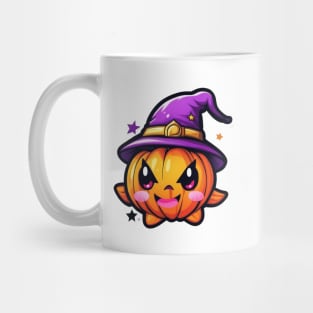 Cute angry pumpkin with purple hat Mug